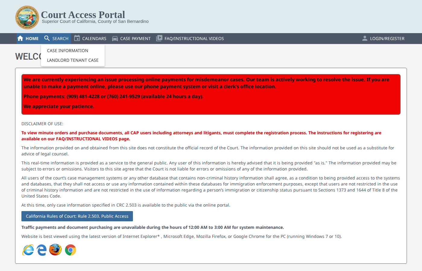 Step 2: Click Search > Case Information