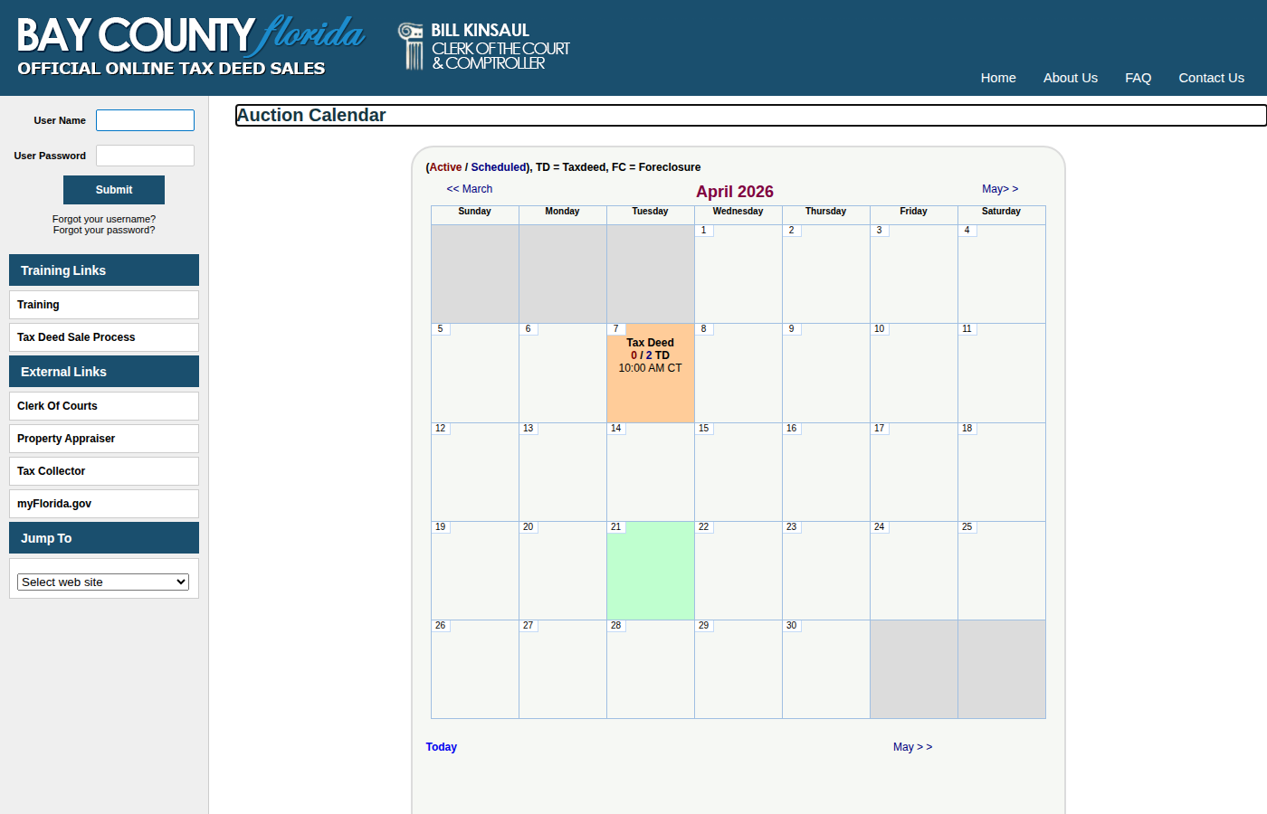 Step 1: Go to the Bay County Auction Calendar