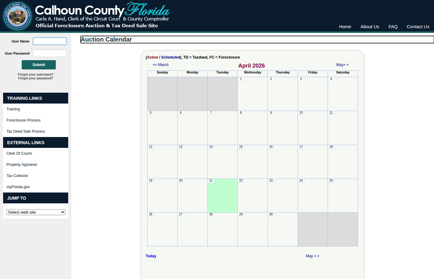 Step 1: Go to the Calhoun County Auction Calendar