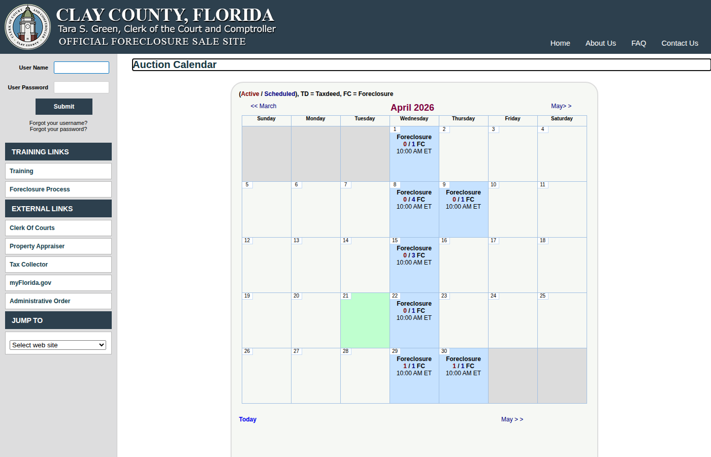 Step 1: Go to the Clay County Auction Calendar