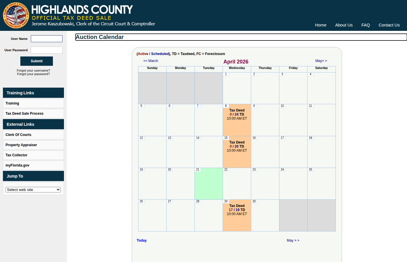 Step 1: Go to the Highlands County Auction Calendar