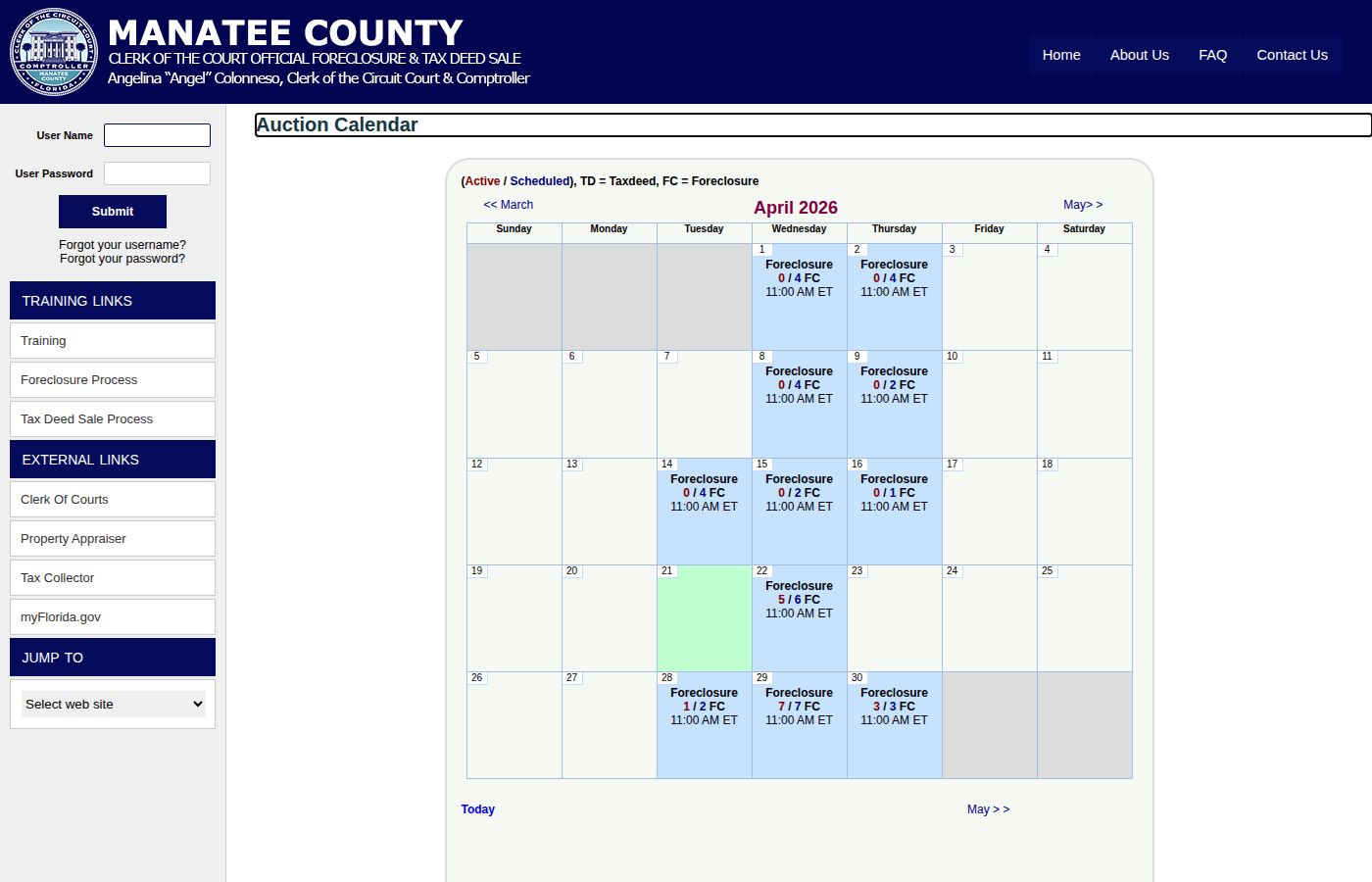 Step 1: Go to the Manatee County Auction Calendar