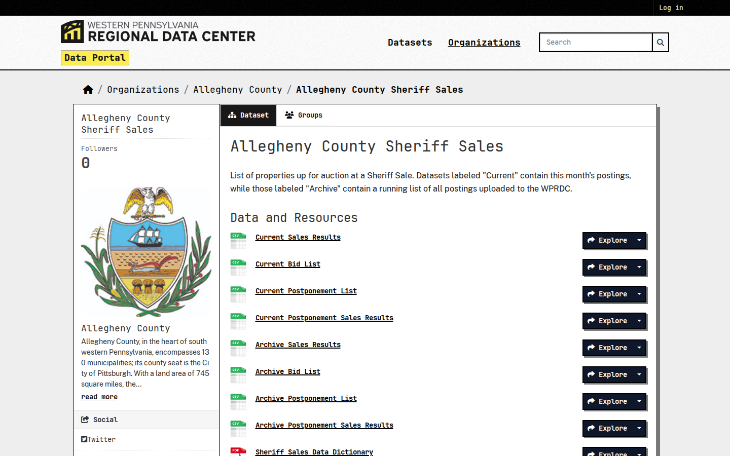 Step 2: Open the Allegheny County Sheriff Sales dataset — Allegheny County, Pennsylvania sheriff sales