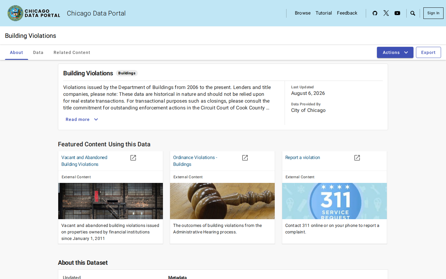 Step 2: Open the Building Violations dataset — Cook County, Illinois code violations