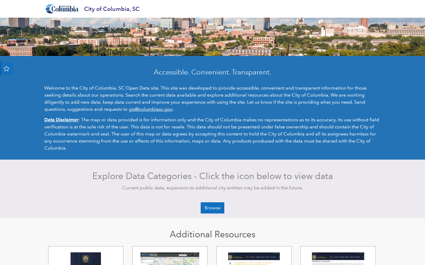 Step 1: Go to the City of Columbia GIS open data portal — Richland County, South Carolina code violations