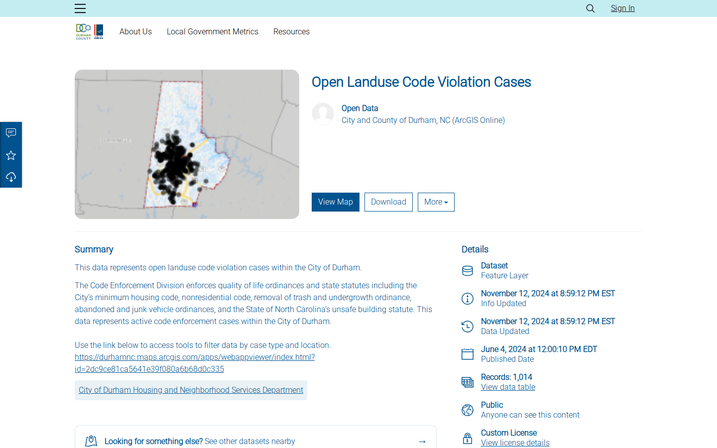 Step 2: Open the Open Landuse Code Violation Cases dataset — Durham County, North Carolina code violations