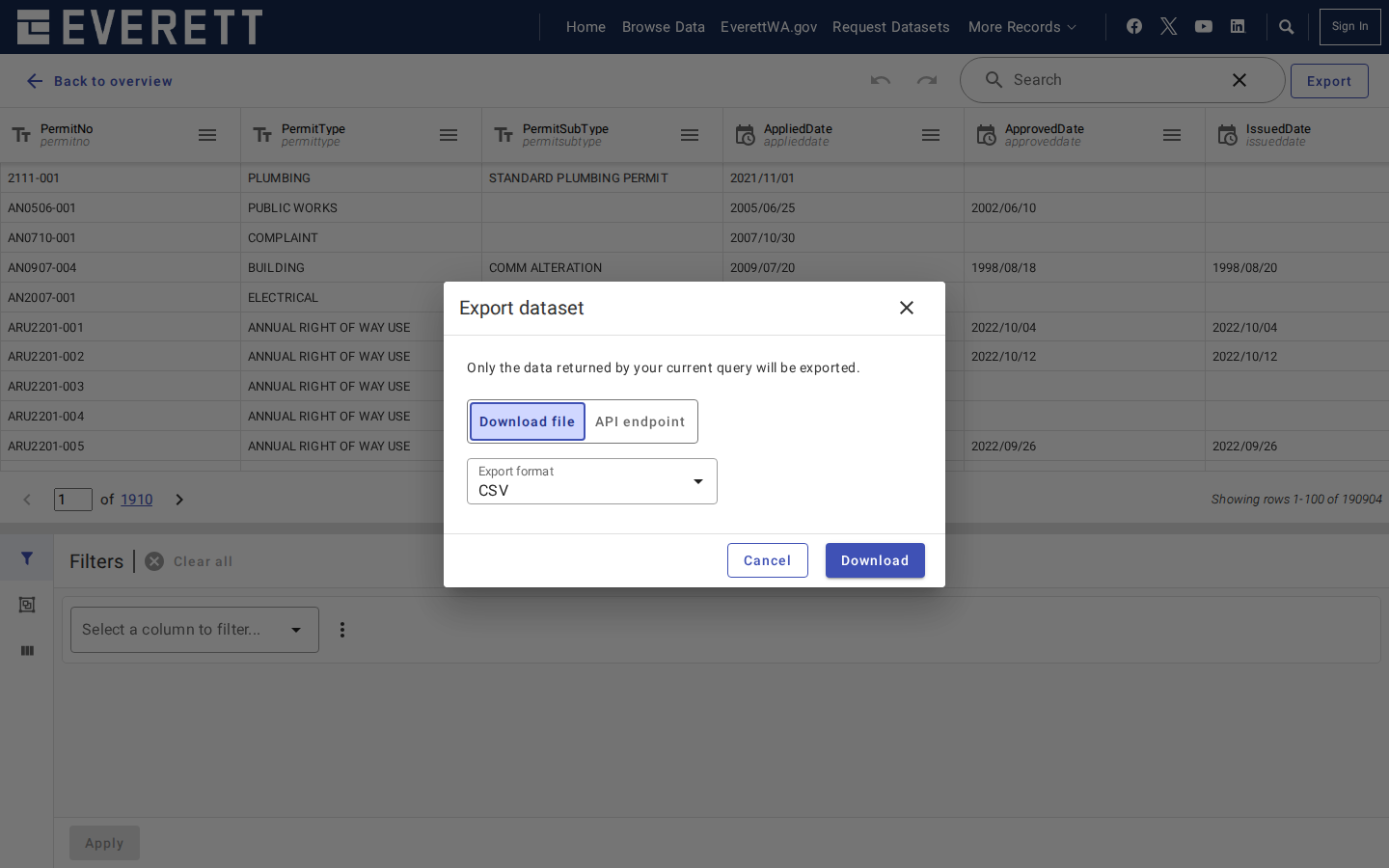 Step 6: Export the list as a CSV — Snohomish County, Washington code violations
