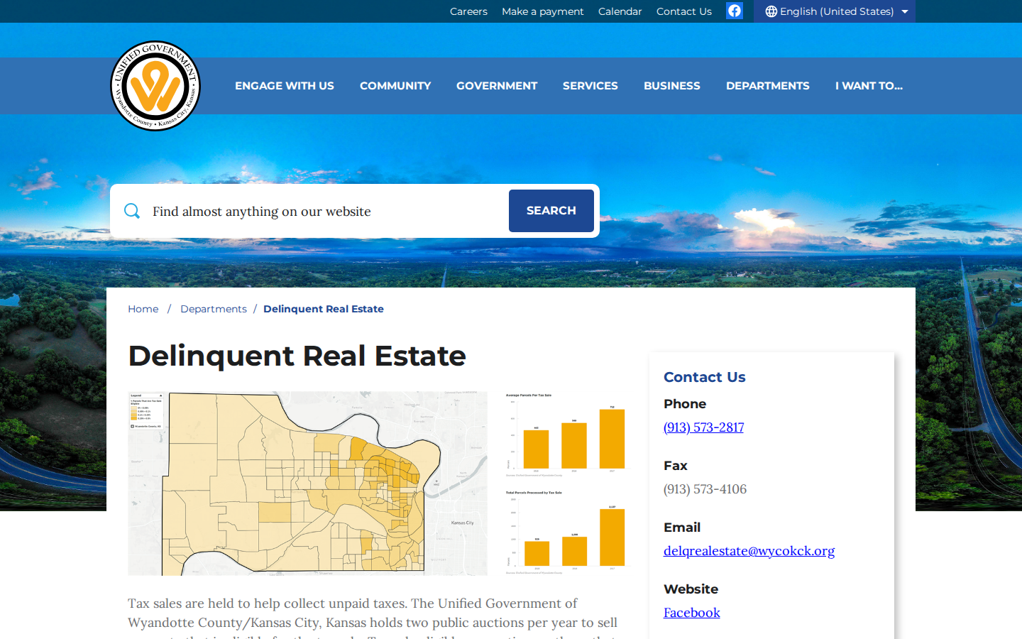 Step 1: Start at the Delinquent Real Estate page — Wyandotte County, Kansas tax delinquent