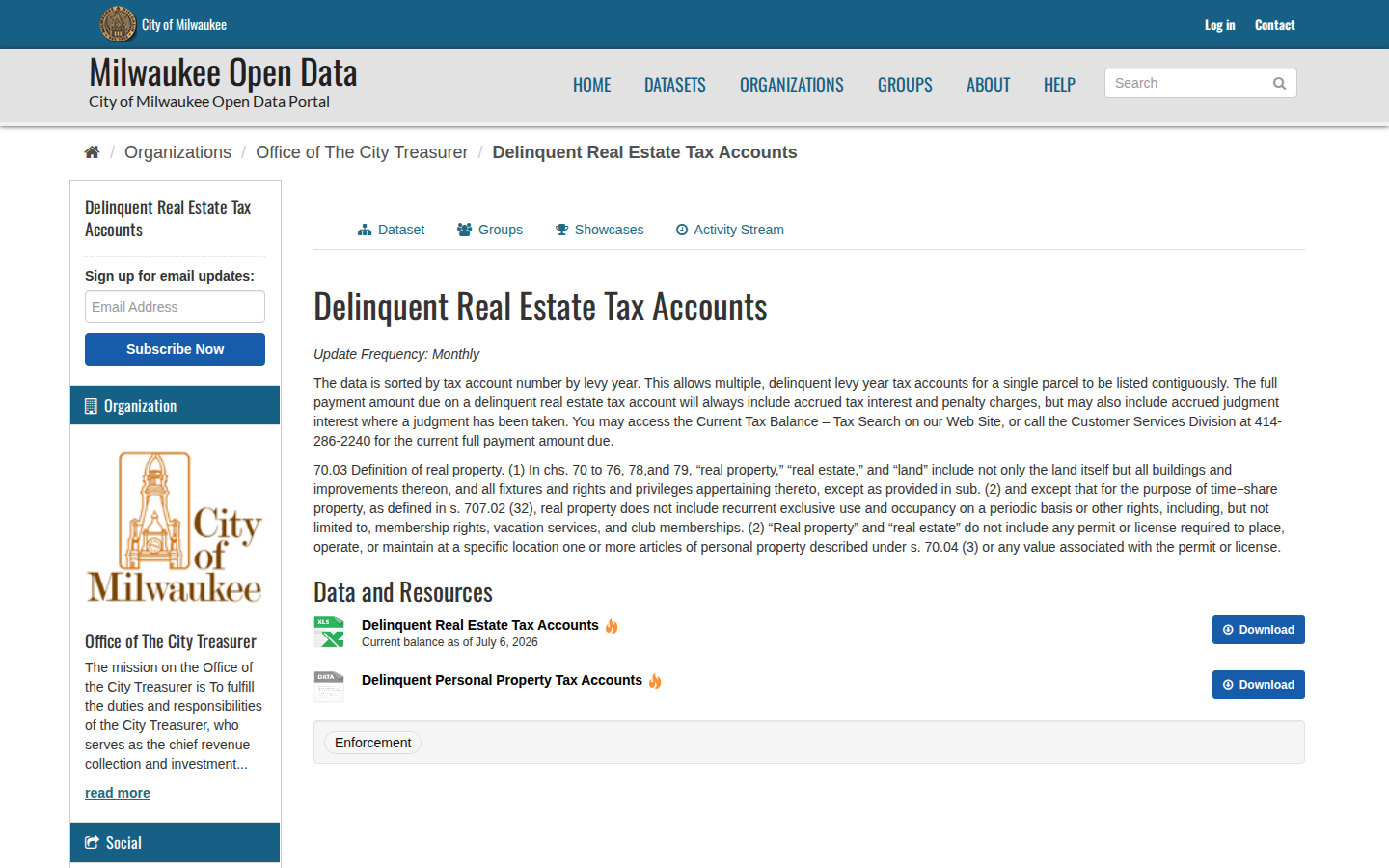 Step 2: Open the Delinquent Real Estate Tax Accounts dataset — Milwaukee County, Wisconsin tax delinquent