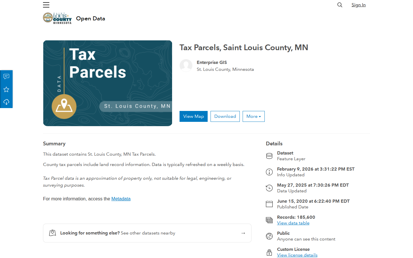 Step 2: Open the Tax Parcels dataset — St. Louis County, Minnesota tax delinquent